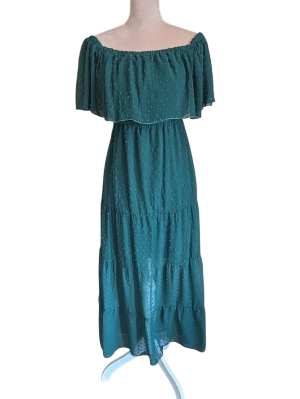 Green Summer Off-Shoulder Maxi Dress Sheer